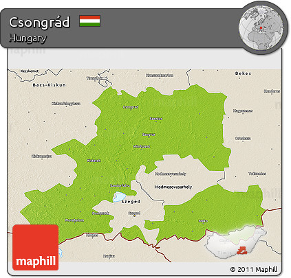 Physical 3D Map of Csongrád, shaded relief outside