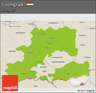 Physical 3D Map of Csongrád, shaded relief outside