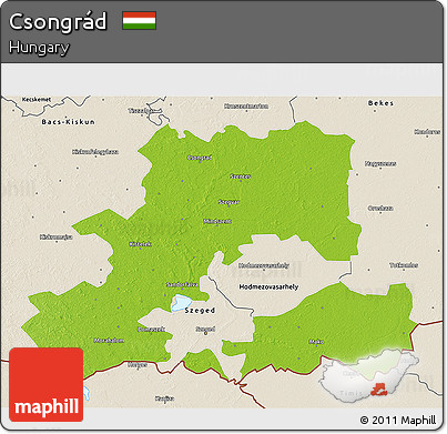 Physical 3D Map of Csongrád, shaded relief outside
