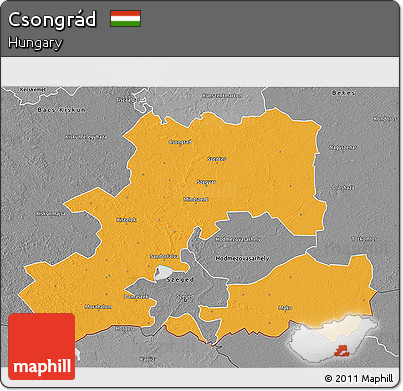 Political 3D Map of Csongrád, desaturated