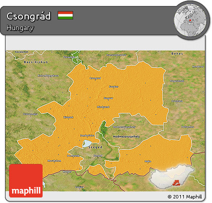Political 3D Map of Csongrád, satellite outside