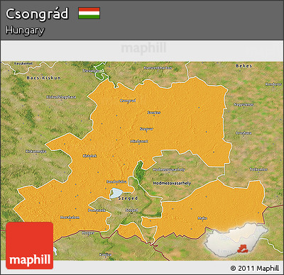 Political 3D Map of Csongrád, satellite outside