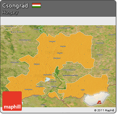 Political 3D Map of Csongrád, satellite outside