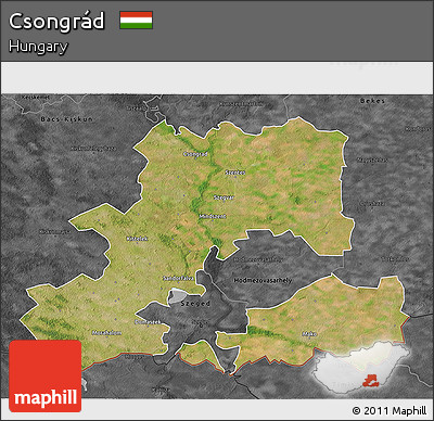 Satellite 3D Map of Csongrád, darken, desaturated