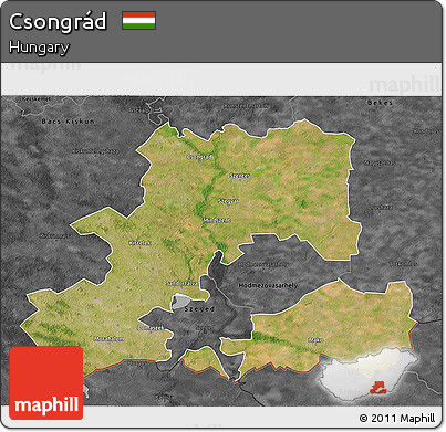 Satellite 3D Map of Csongrád, darken, desaturated