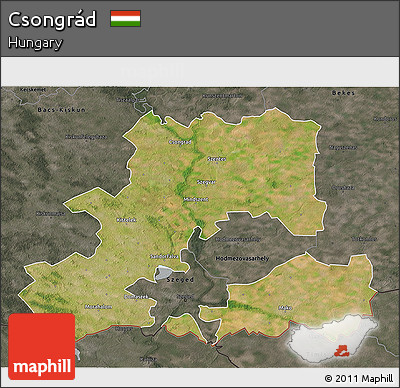 Satellite 3D Map of Csongrád, darken, semi-desaturated