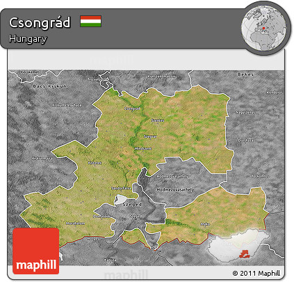 Satellite 3D Map of Csongrád, desaturated