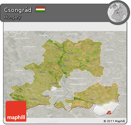 Satellite 3D Map of Csongrád, lighten, semi-desaturated
