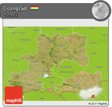 Satellite 3D Map of Csongrád, physical outside