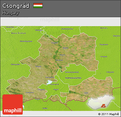 Satellite 3D Map of Csongrád, physical outside