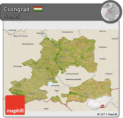 Satellite 3D Map of Csongrád, shaded relief outside