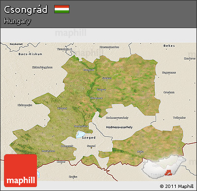 Satellite 3D Map of Csongrád, shaded relief outside