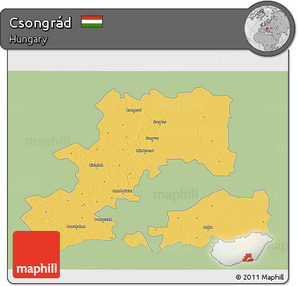 Savanna Style 3D Map of Csongrád, single color outside