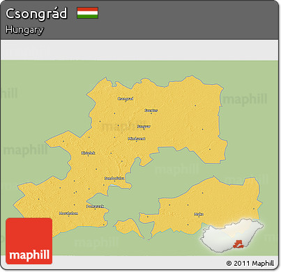 Savanna Style 3D Map of Csongrád, single color outside