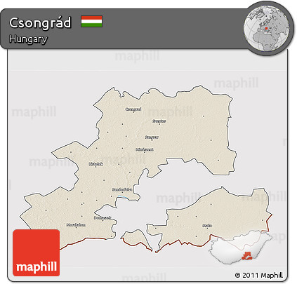 Shaded Relief 3D Map of Csongrád, cropped outside