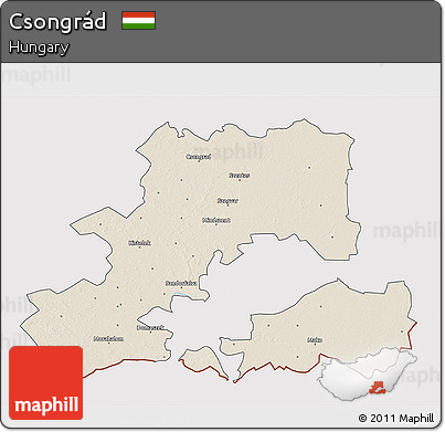 Shaded Relief 3D Map of Csongrád, cropped outside