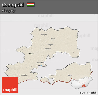 Shaded Relief 3D Map of Csongrád, cropped outside