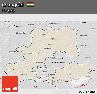 Shaded Relief 3D Map of Csongrád, desaturated