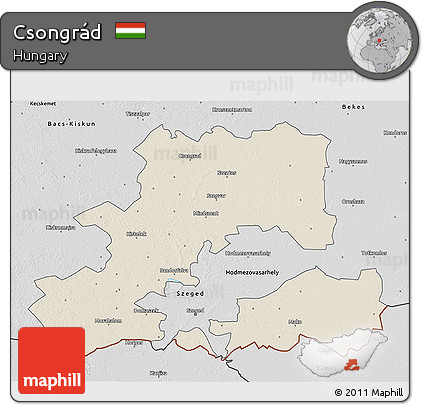 Shaded Relief 3D Map of Csongrád, desaturated