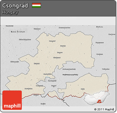Shaded Relief 3D Map of Csongrád, desaturated