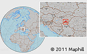Gray Location Map of Csongrád, within the entire country, hill shading