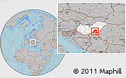 Gray Location Map of Csongrád, highlighted country, within the entire country, hill shading