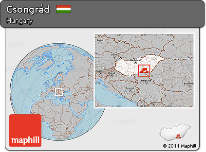 Gray Location Map of Csongrád, highlighted country, hill shading
