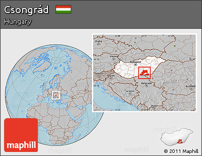 Gray Location Map of Csongrád, highlighted country, hill shading