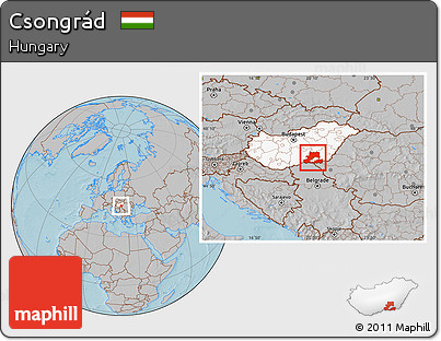 Gray Location Map of Csongrád, highlighted country, hill shading