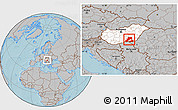 Gray Location Map of Csongrád, highlighted country, hill shading