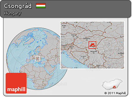 Gray Location Map of Csongrád, hill shading
