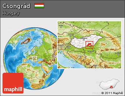 Physical Location Map of Csongrád, highlighted country