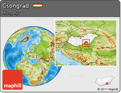 Physical Location Map of Csongrád, highlighted country