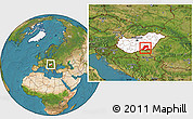 Satellite Location Map of Csongrád, highlighted country, within the entire country