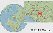 Savanna Style Location Map of Csongrád, within the entire country, hill shading