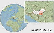 Savanna Style Location Map of Csongrád, highlighted country, within the entire country, hill shading