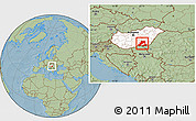 Savanna Style Location Map of Csongrád, highlighted country, hill shading