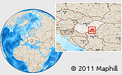 Shaded Relief Location Map of Csongrád, highlighted country, within the entire country