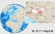 Shaded Relief Location Map of Csongrád, highlighted country