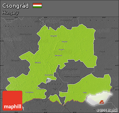 Physical Map of Csongrád, darken, desaturated