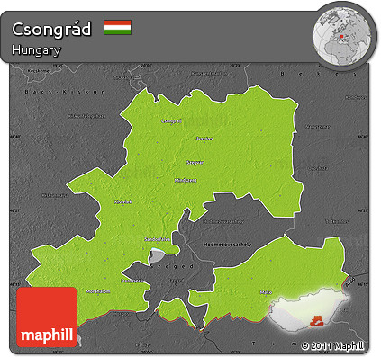 Physical Map of Csongrád, darken, desaturated