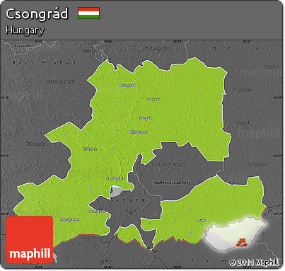 Physical Map of Csongrád, darken, desaturated