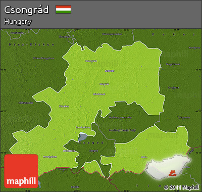 Physical Map of Csongrád, darken