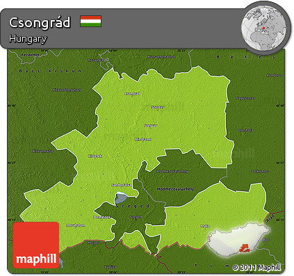 Physical Map of Csongrád, darken