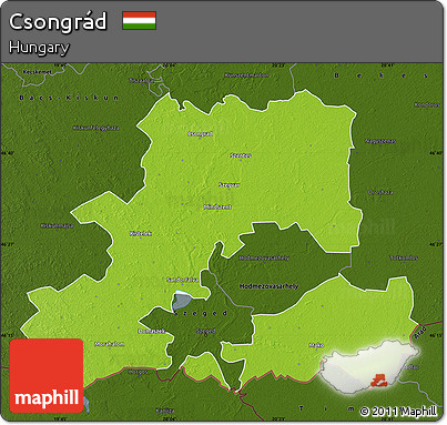 Physical Map of Csongrád, darken