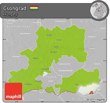 Physical Map of Csongrád, lighten, desaturated