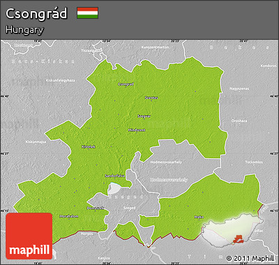 Physical Map of Csongrád, lighten, desaturated