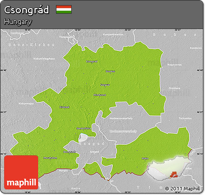 Physical Map of Csongrád, lighten, desaturated