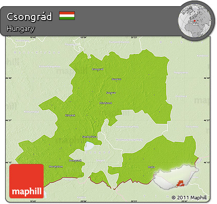 Physical Map of Csongrád, lighten