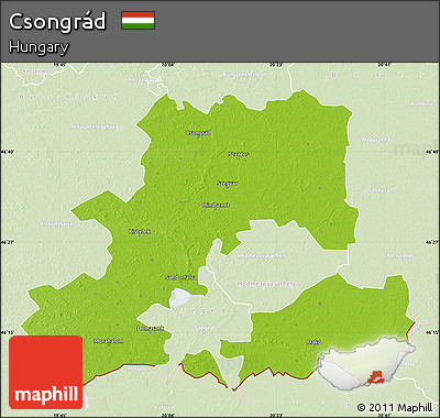 Physical Map of Csongrád, lighten